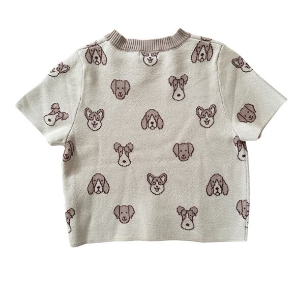 Debut Women’s Knit Short Sleeve Shirt Dogs Corgi Schnauzer Tan Size S - Picture 3 of 8